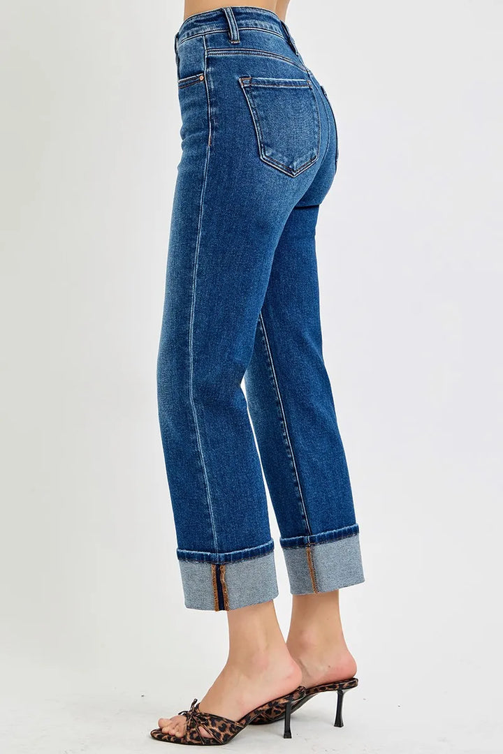 RISEN High Rise Ankle Straight Cuffed Jeans Jeans
