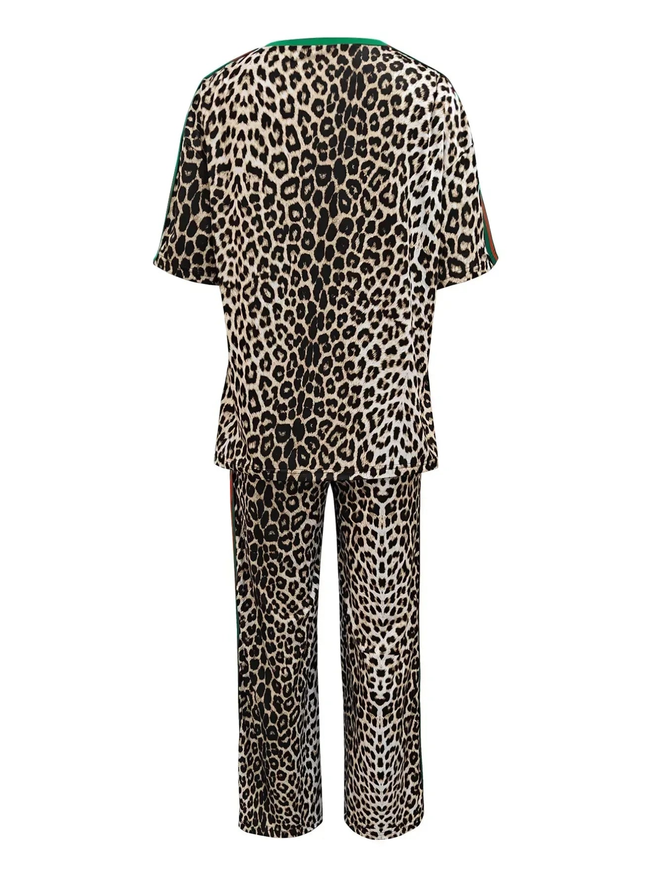 Leopard Round Neck Top and Pants Two-Piece Set - DAVERRI FASHIONS