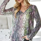 BiBi Snakeskin Print Low Gauge Hacci V Neck Top - DAVERRI FASHIONS
