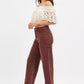 Maroon RISEN tummy control high-rise crop wide cargo pants with rolled cuffs
