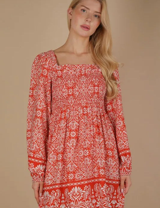 VERY J Printed Smocked Chest Boho Mini Dress | Mini Dresses Daverri Fashions