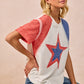 BiBi Contrast French Terry 4th of July star t-shirt, white red blue textured
