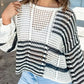 Contrast Striped Crochet Long Sleeve Knit Cover Up - DAVERRI FASHIONS