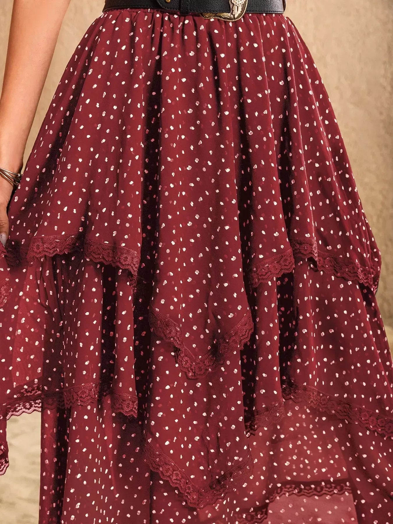 Lace Detail Layered Skirt - DAVERRI FASHIONS