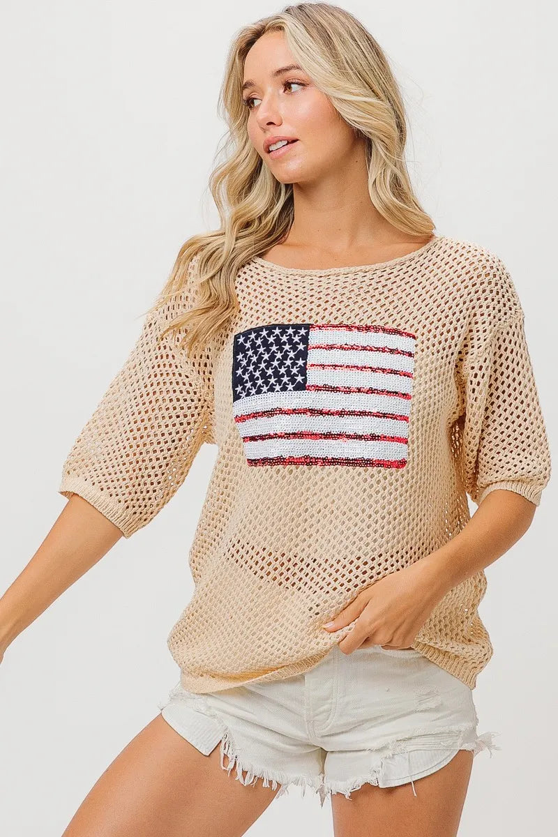 BiBi Sequin American Flag Knit Cover Up | Cover Ups Daverri Fashions