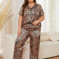 Plus Size Leopard Short Sleeve Top and Pants Lounge Set - DAVERRI FASHIONS