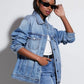 Daverri button-up collared light-wash denim jacket with flap pockets