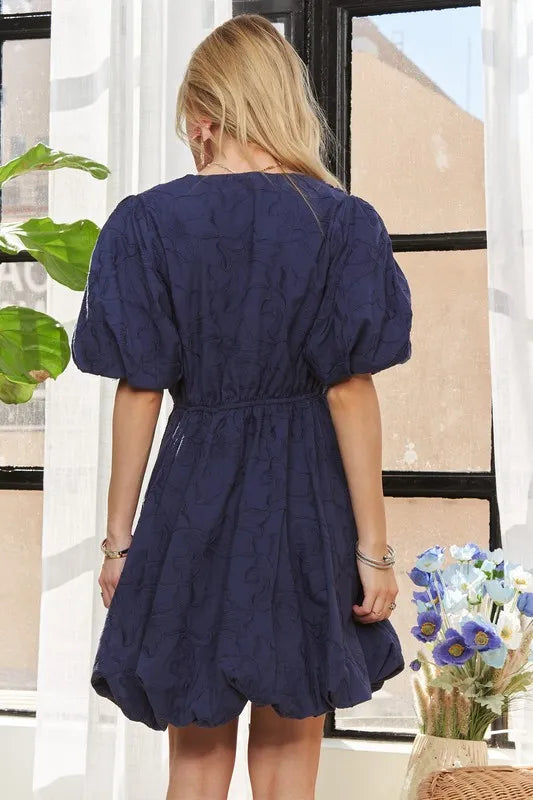 ADORA Puff Sleeve Floral Dress Royal Blue | Mini Dresses Daverri Fashions