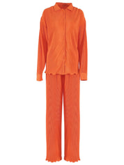 Button Up Long Sleeve Top and Pants Set | Loungewear Sets Daverri Fashions