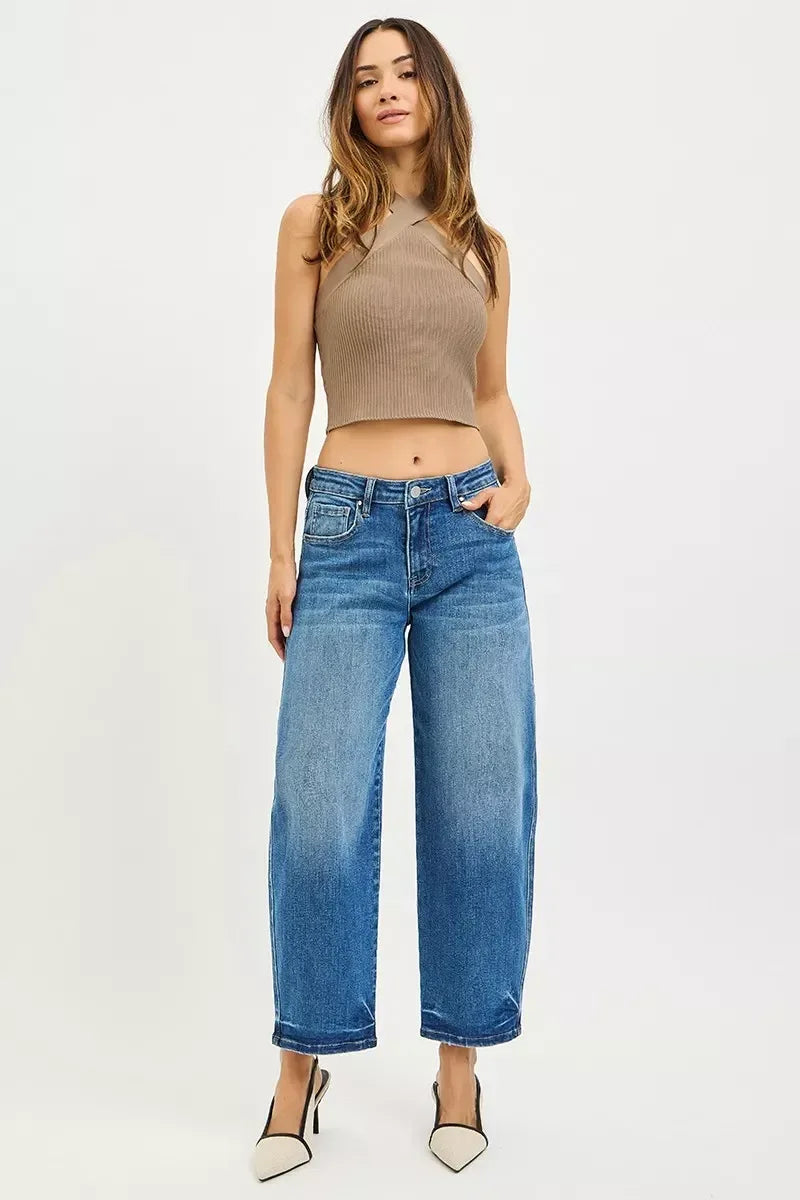 RISEN Slouchy Cropped Barrel Jeans - DAVERRI FASHIONS