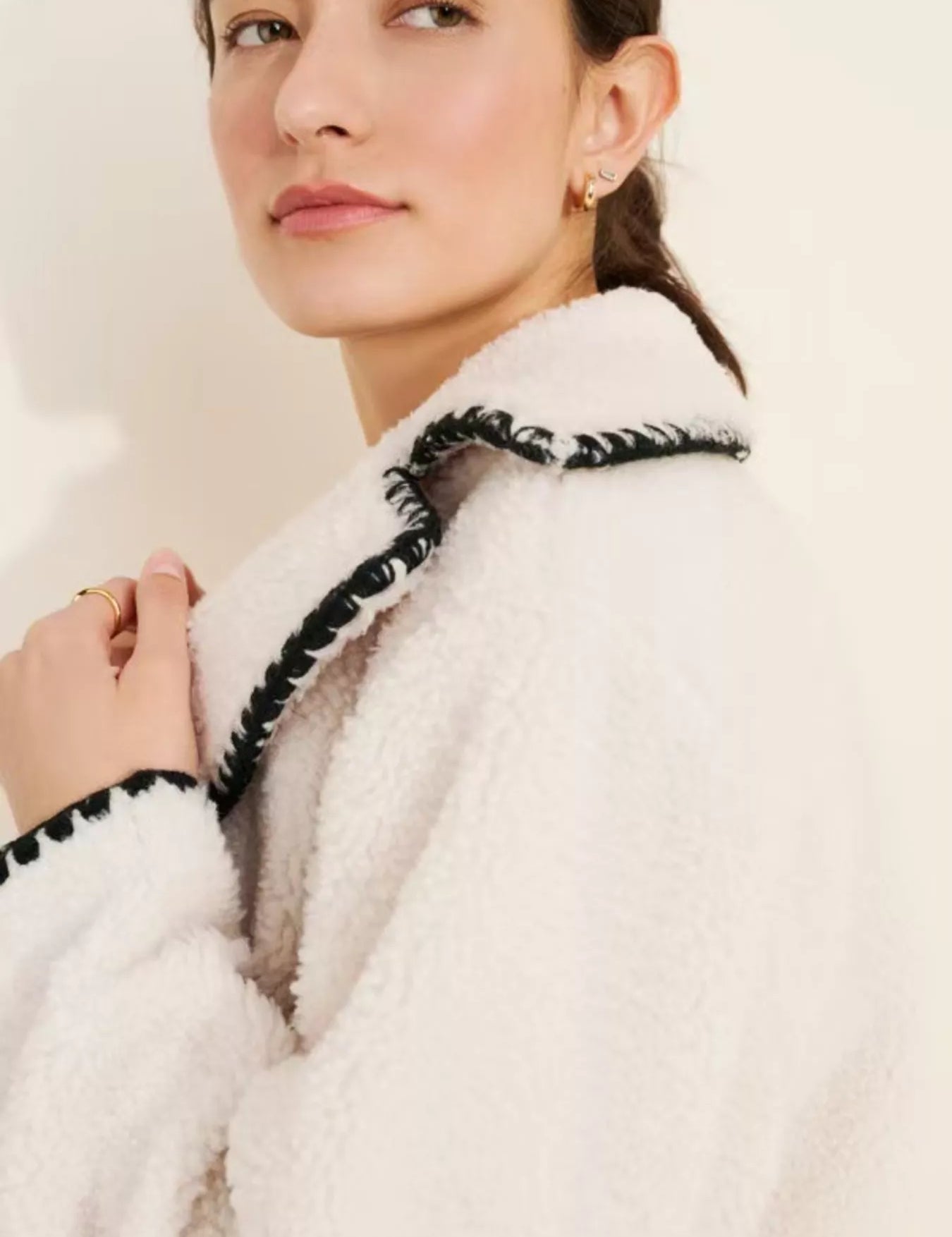 Apricot Sherpa Contrast Trim Button Up Jacket | Jackets Daverri Fashions