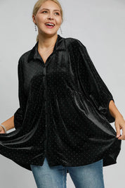 Umgee Full Size Polka Dot Button Up Half Sleeve Shirt | Daverri Fashions