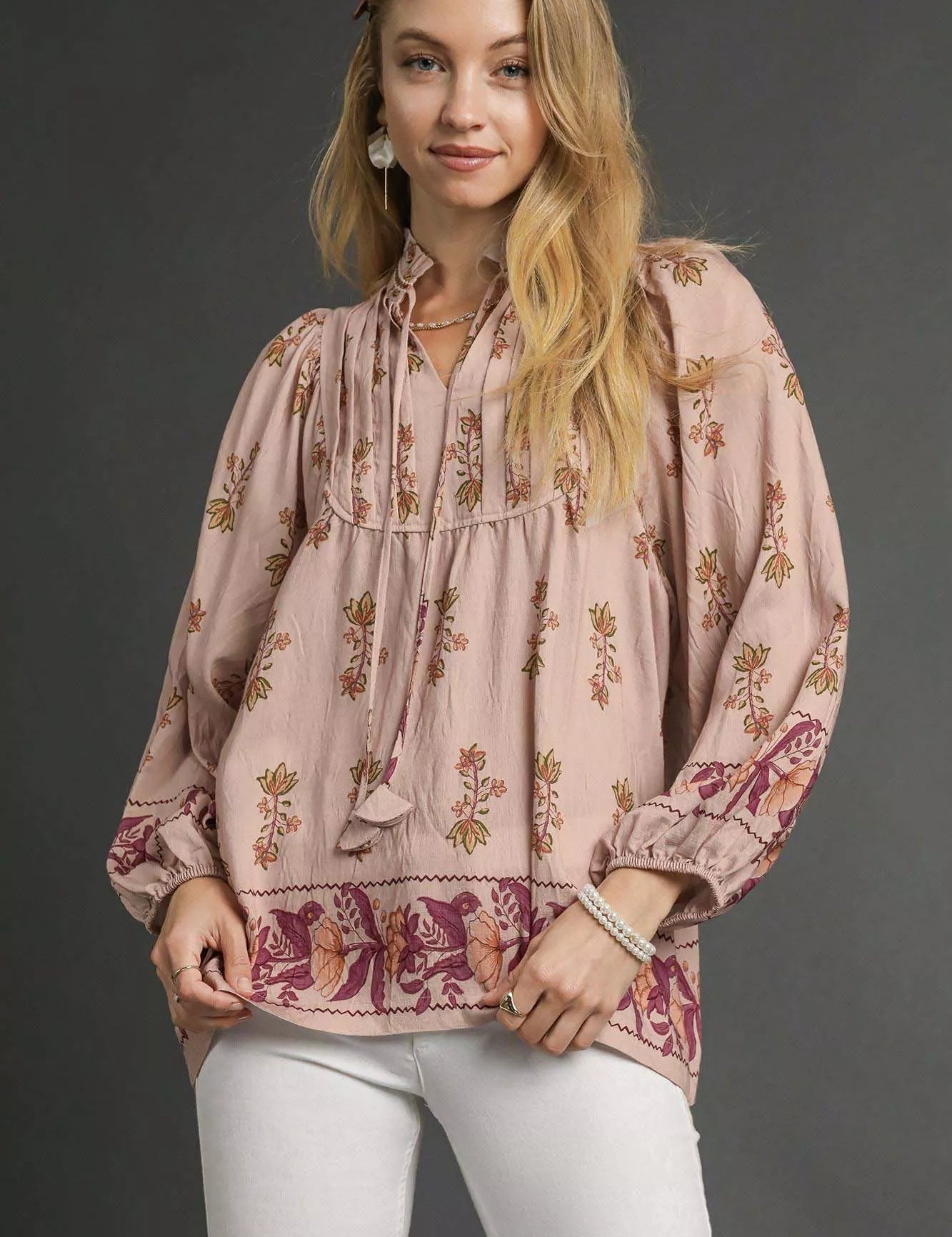 STONE Umgee Floral Boho Peasant Blouse | Blouses Daverri Fashions