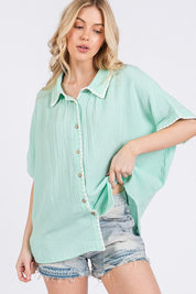 SAGE+FIG Boho Contrast Zigzag Trim Gauze Button-Up Shirt Shirts