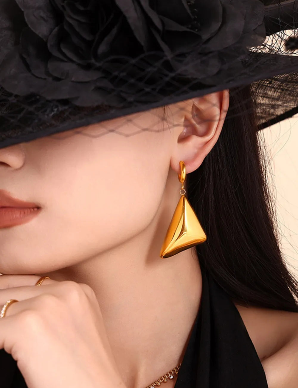 18K Gold-Plated Triangle Dangle Earrings | Earrings Daverri Fashions