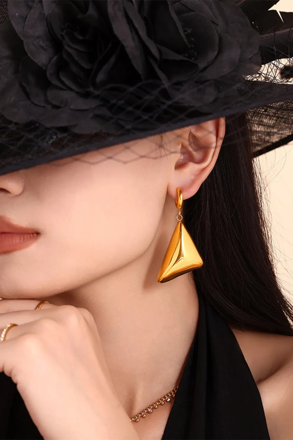 18K Gold-Plated Triangle Dangle Earrings | Earrings Daverri Fashions