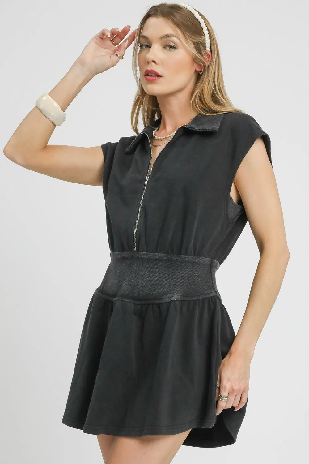 Umgee Zip Front Cap Sleeve Mini Dress Mini Dresses