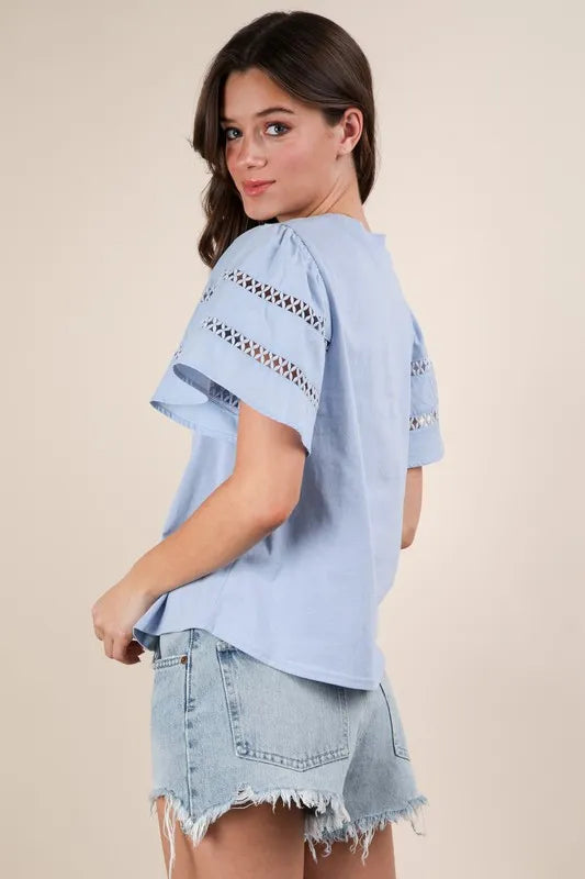 VERY J Lace Trim Sleeve Top