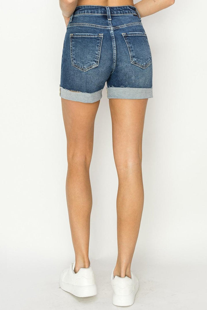 RISEN High Rise Cuffed Denim Shorts Shorts