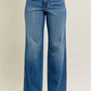 Judy Blue Full Size High Waist Tummy Control Chew Hem Destroy Wide Jeans Plus Size - DAVERRI FASHIONS