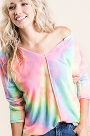 PASTEL TIE DYE BiBi Long Sleeve Tie-Dye Terry T-Shirt | T-Shirts Daverri Fashions