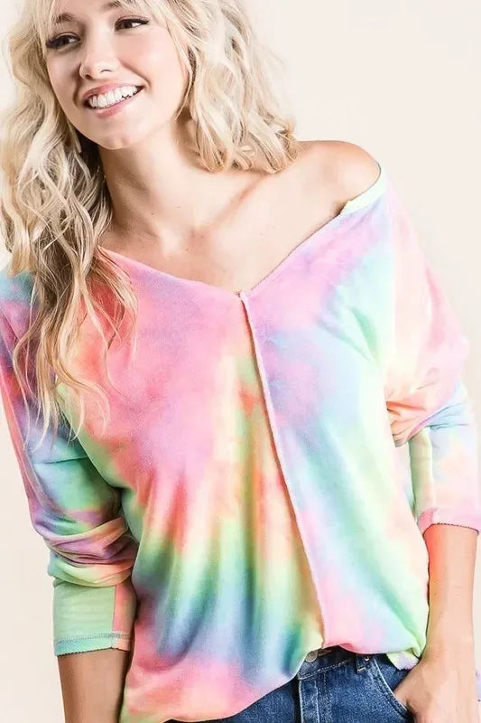 BiBi Long Sleeve Tie-Dye Terry T-Shirt - DAVERRI FASHIONS