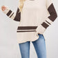 Color block side slit sweater in beige and brown knit with stripes