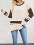 Color block side slit sweater in beige and brown knit with stripes