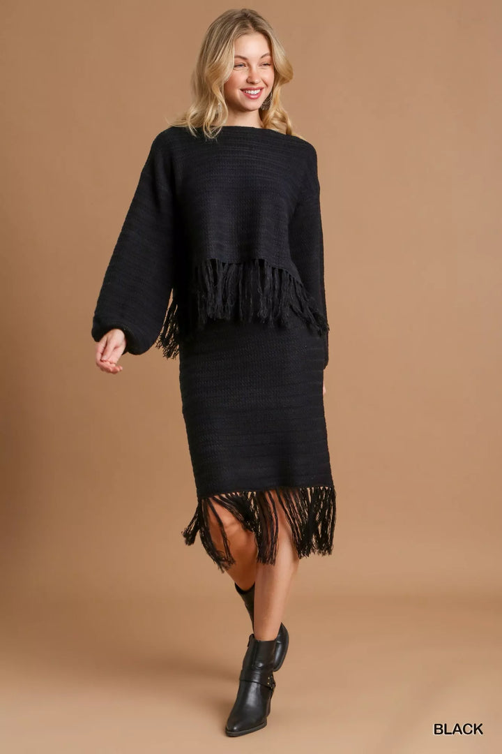 Umgee Crochet Knit Crop Top with Frey Hem | Knit Tops Daverri Fashions