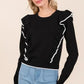 Mittoshop Contrast Trim Ruffled Round Neck Knit Top - DAVERRI FASHIONS