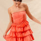 SO ME Strapless Ruffle Layered Game Day Cheer Up Dress - DAVERRI FASHIONS