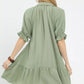 Sage-colored Umgee tiered puff sleeve babydoll dress with ruffles