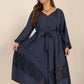 Plus Size Lace Detail Tie Neck Long Sleeve Midi Dress - DAVERRI FASHIONS