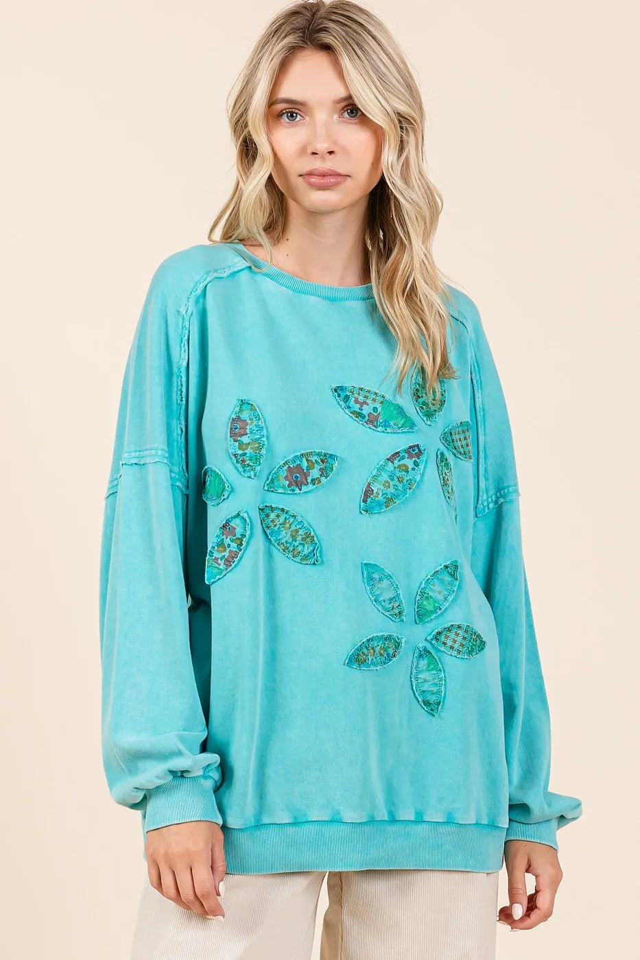 Mittoshop Vintage Textile Flower Patch Mineral Wash Pullover Sweatshirt Sweatshirts