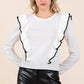 Mittoshop Contrast Trim Ruffled Round Neck Knit Top - DAVERRI FASHIONS