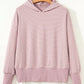 Dusty pink striped thumbhole side slits drop shoulder loose fit hoodie