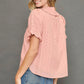 Blush Peter Pan collared blouse with ruffled sleeves and dotted texture