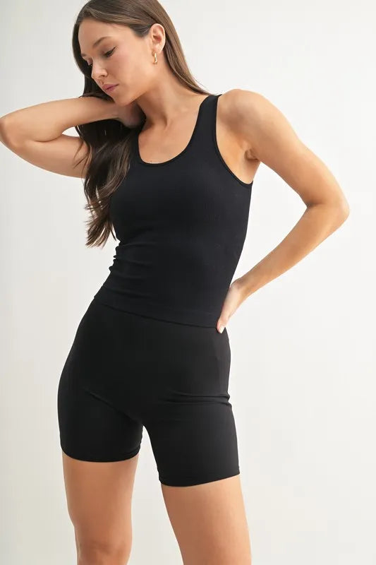 MONO B Classic Seamless Ribbed Tank BLACK