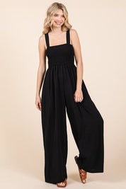 Mittoshop Smocked Wide Strap Wide Leg Overalls Overalls