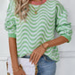 Wavy Striped Round Neck Sweater - DAVERRI FASHIONS
