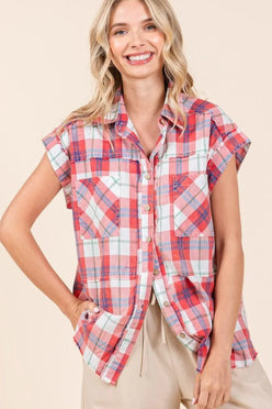 Mittoshop Mineral Wash Plaid Button Down Shirt - DAVERRI FASHIONS