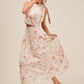 SO ME Floral Printed Woven Shoulder Bow Tie Top and Skirt Set Outfit Sets