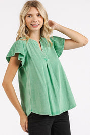 Mittoshop Mix Media Ruffle Short Sleeve Mineral Wash Top