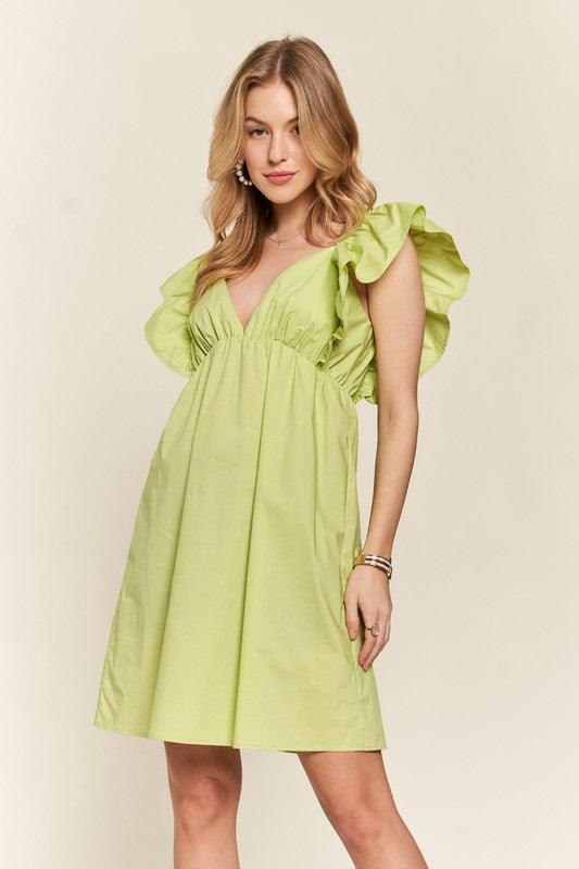 ADORA Smocked Back Ruffled Cap Sleeve Babydoll Dress Babydoll Dresses