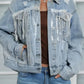 Sequin Fringe Trim Distressed Button Up Denim Jacket - DAVERRI FASHIONS