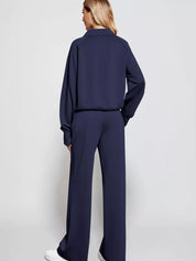 Full Size Half-Zip Sweatshirt and Wide-Leg Pants Set Plus Size | Outfit Sets Daverri Fashions