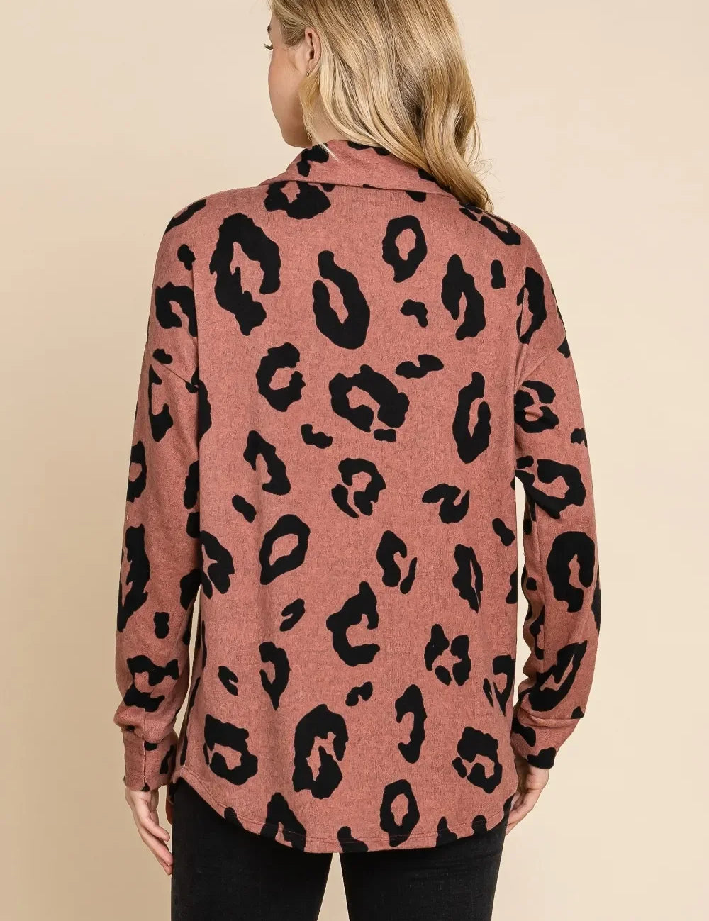 Pink leopard print BOMBOM shacket with long sleeves and buttons