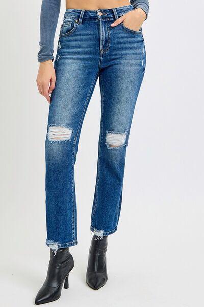 RISEN Full Size High Rise Distressed Crop Straight Jeans - DAVERRI FASHIONS