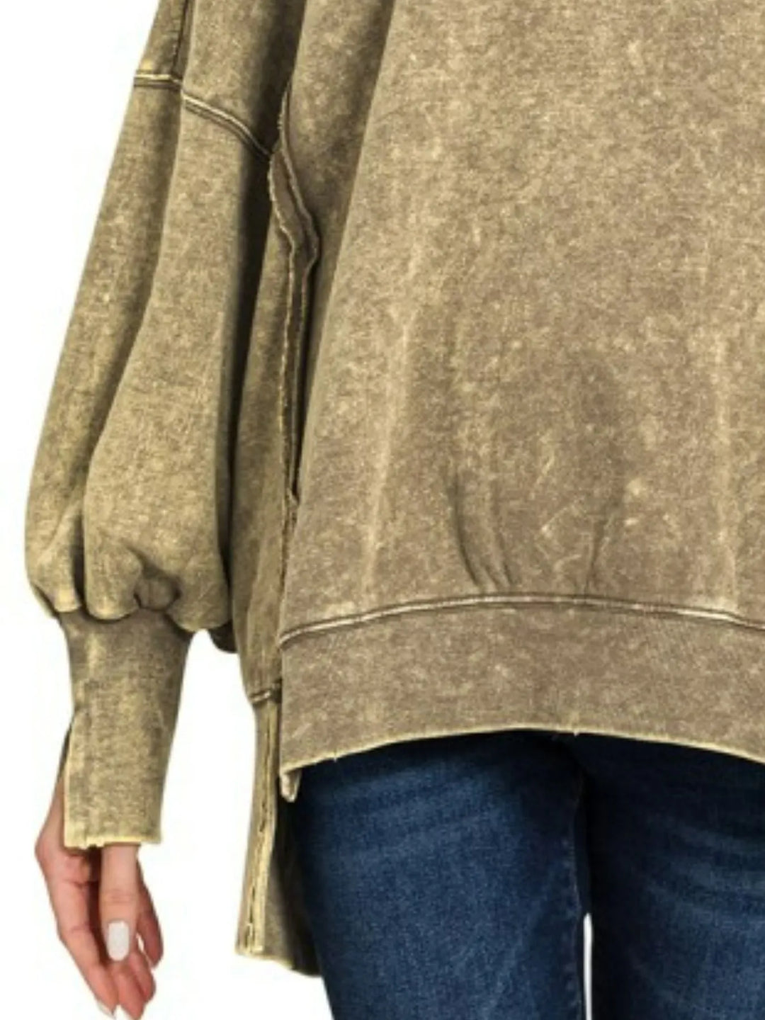 Zenana Acid Wash Exposed-Seam High Low Sweatshirt Sweatshirts