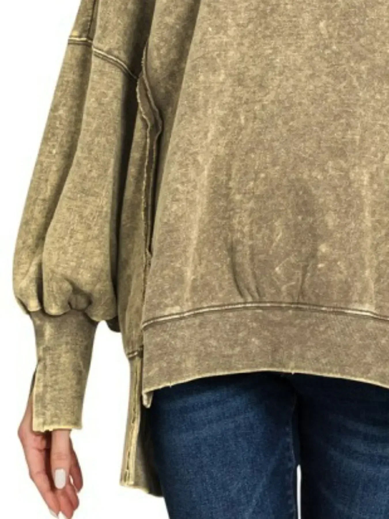 Zenana Acid Wash Exposed-Seam High Low Sweatshirt - DAVERRI FASHIONS